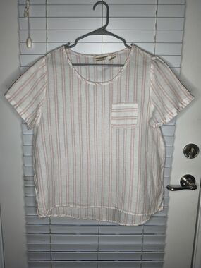 Christan Siriano Women's Blouse Size L Pink Short Sleeve Round Neck 100% Linen